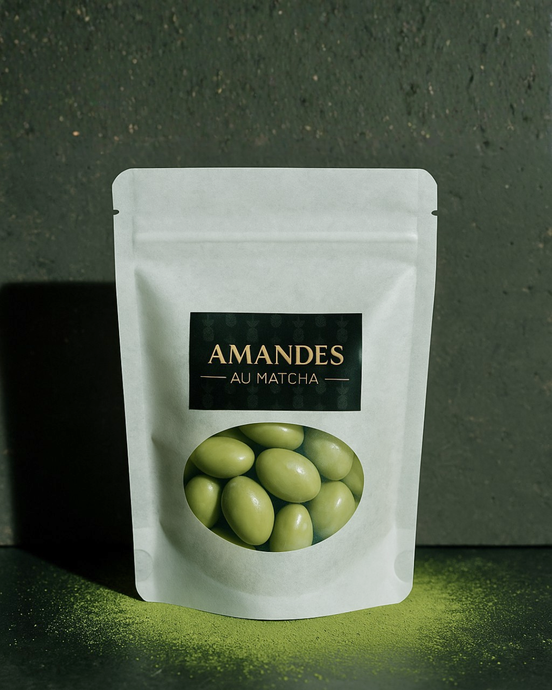 Amandes enrobées de chocolat au matcha